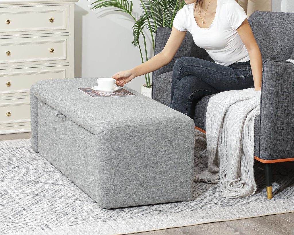 Homebeez 48" Storage Ottoman Bench with Side Opening, Large Storage Bench for Bedroom End of Bed, No Assembly Ottoman Foot Rest, Upholstered Entryway Bench for Living Room, Light Gray