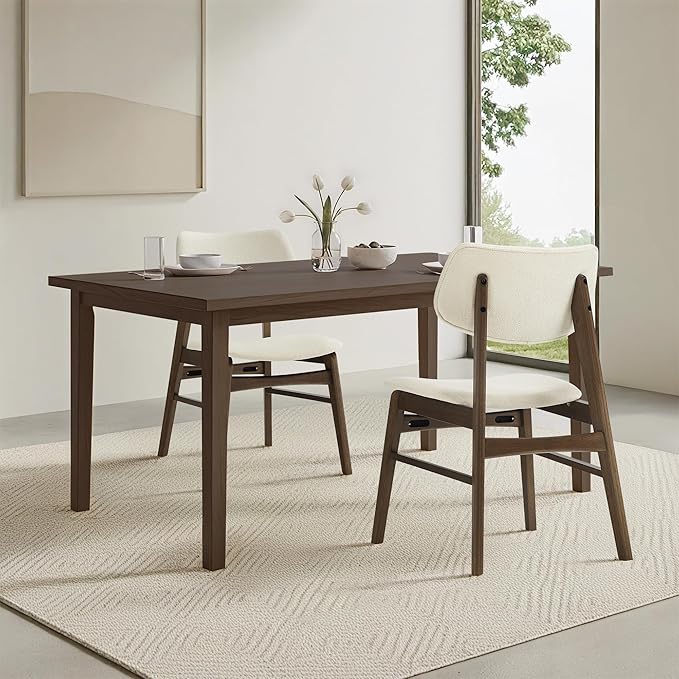 Wooden Dining Chairs Set of 4, Upholstered Modern Dining Room Chairs, Solid Oak Wood Kitchen Chairs with Soft Cushion Backrest for Farmhouse, Restaurant, Café (Cream Fabric & Walnut Color)