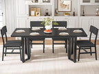 Itaar 5-Piece Dining Table Set for 4-6 People, 63" Extendable Kitchen Table and 4 Cushion Chairs, Dining Room Table with MDF Board & Metal Frame for Small Space, Easy Clean, Black