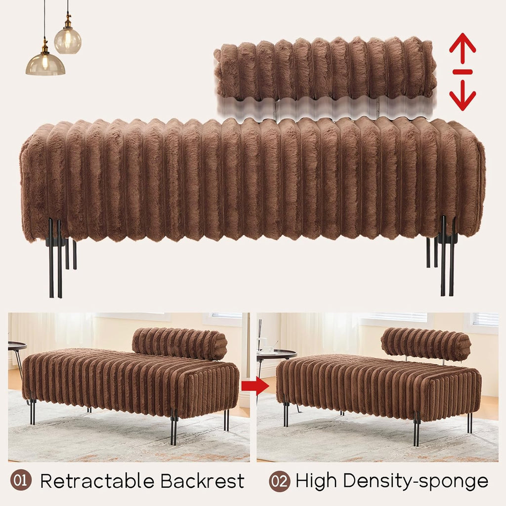 NIOIIKIT 53.2" Loveseat Sofa Couch with Adjustable Backrest, Accent Sofa | Upholstered Small Faux Fur Couch, Golden Legs, Leisure 2-seater Sofa for Bedroom, Living Room, Compact Small Space, Brown