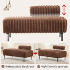 NIOIIKIT 53.2" Loveseat Sofa Couch with Adjustable Backrest, Accent Sofa | Upholstered Small Faux Fur Couch, Golden Legs, Leisure 2-seater Sofa for Bedroom, Living Room, Compact Small Space, Brown