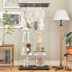 Beauty4U Glass Display Cabinet with 5 Shelves Double Door, Curio Cabinets for Living Room, Bedroom, Office, Black Floor Standing Glass Bookshelf, Quick Installation