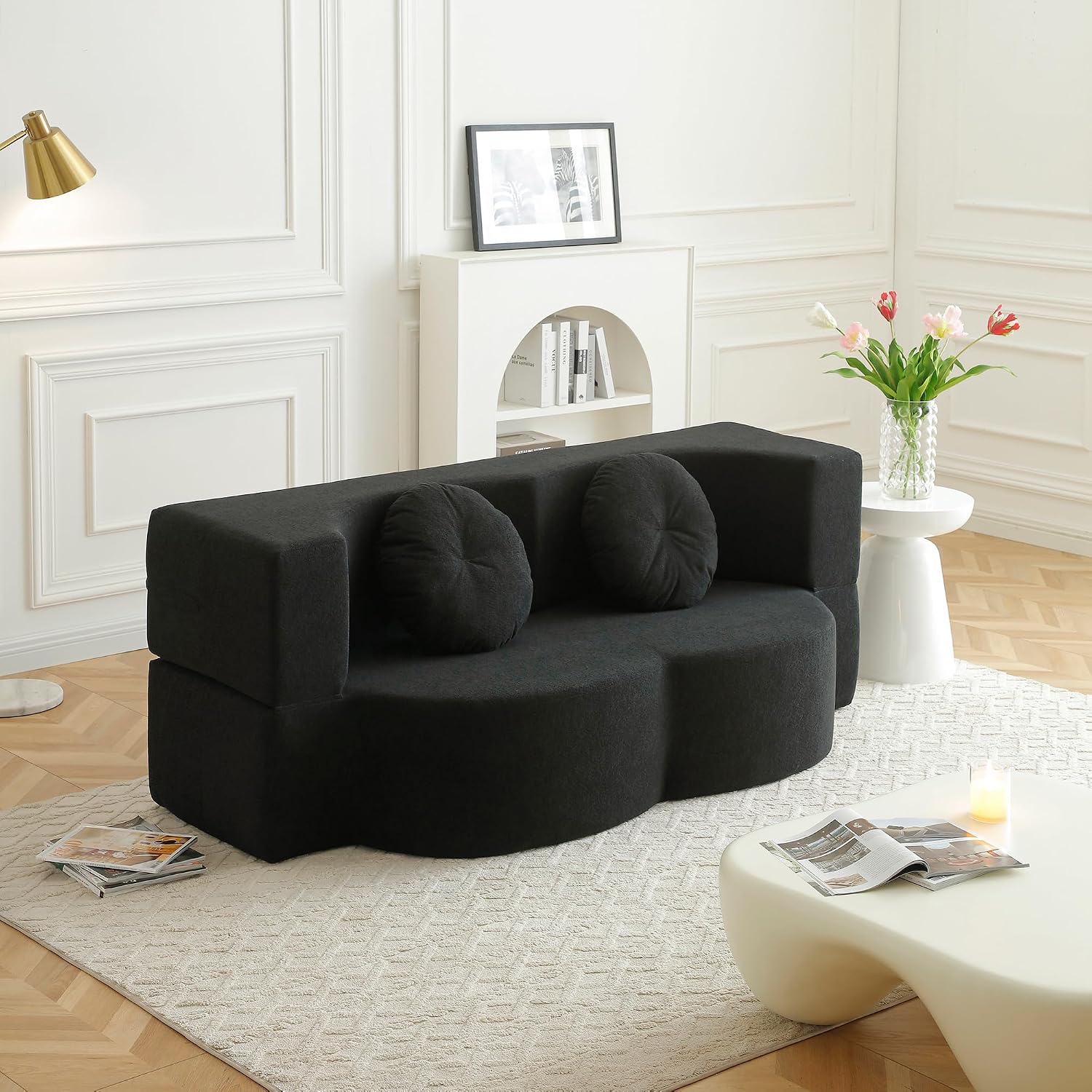 75" Convertible Folding Sofa Bed, 2-in-1 Full Size Floor Boneless Couch Bed, Loveseat sleeper Couch, Memory Foam Floor Sofa Sleeper SofaBed, Small couches for small spaces, No Assembly (Black)