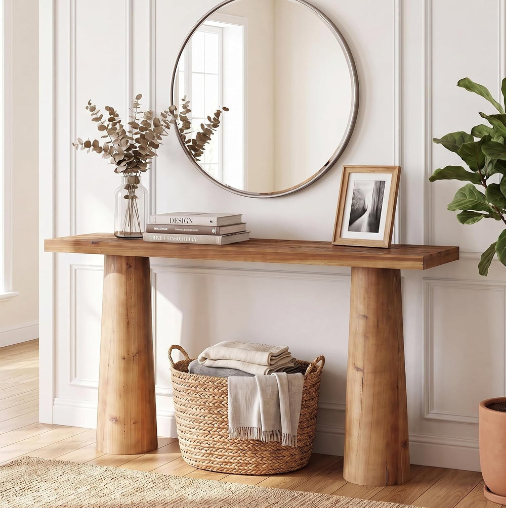 63-Inch Solid Wood Console Table, Farmhouse Entryway Table, Rectangular Long ...