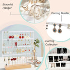 Earring Organizer Stand for Women, 4 Tier Tall Jewelry Holder Organizer Rack, Tabletop Display Rack Multiple Pierced Earrings, Wood and Iron Hanging Jewelry Organizer