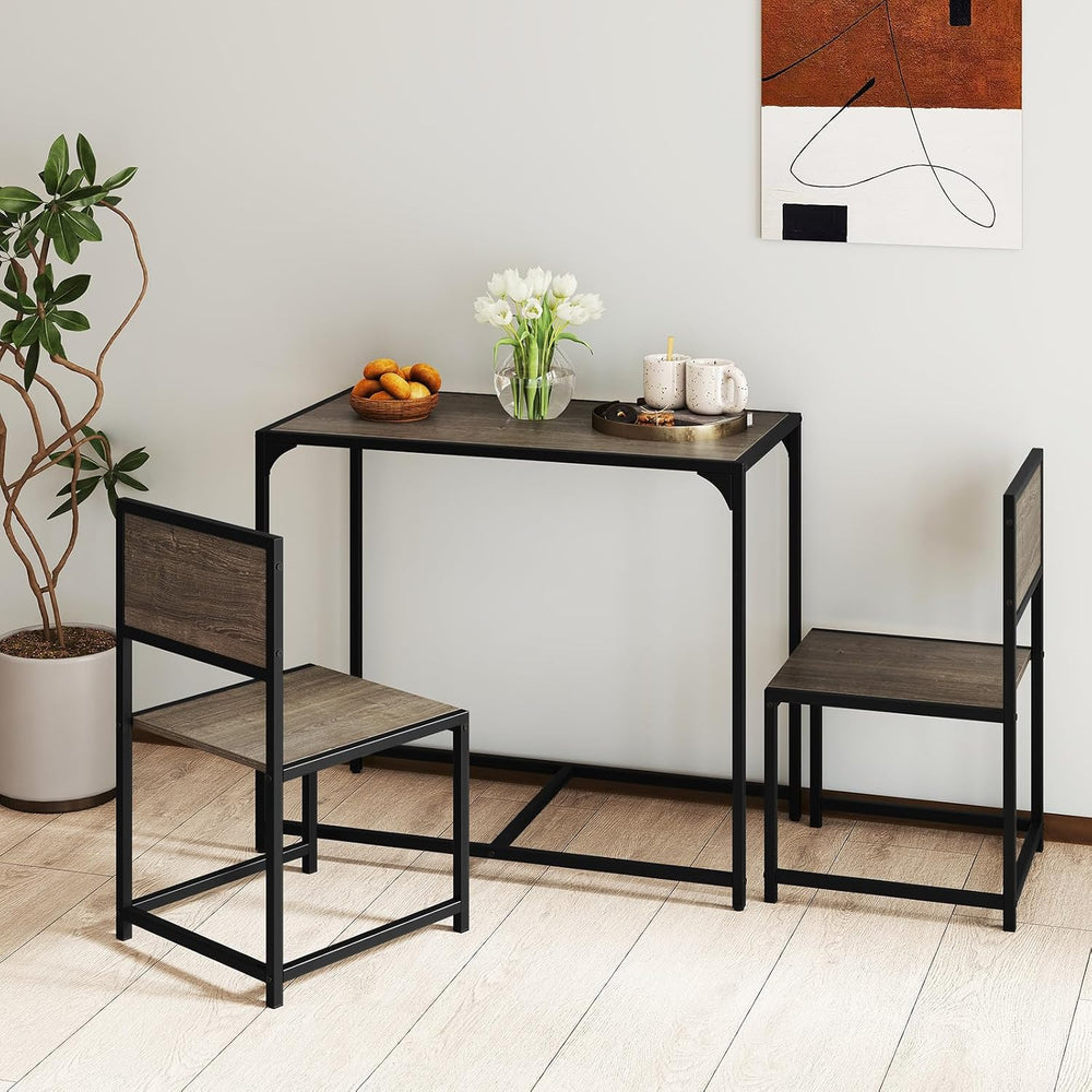 COSTWAY 3-Piece Small Dining Table Set for 2, Industrial Dinette Set with Stu...