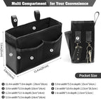Bseash Bunk Bed Organizer, Bedside Caddy Hanging Bed Organizer Storage Bag with 4 Pockets and 2 Hooks, for College Dorm Rooms Bed, Hospital Bed, Baby Bed Rails, 600D Oxford Cloth (Black)
