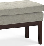 SIMPLIHOME Carlson 27-inch Wide Linen-Look Fabric Small Ottoman Bench in Greige with Solid Wood Frame for Living Room, Entryway, or Bedroom