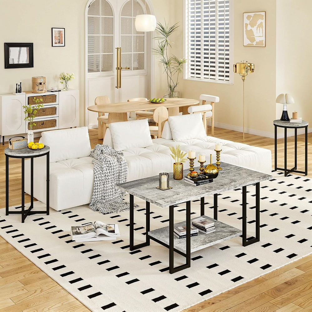 AWQM Coffee Table Set of 3, Modern Wood Living Room Table Set, Gray | Gray wo...
