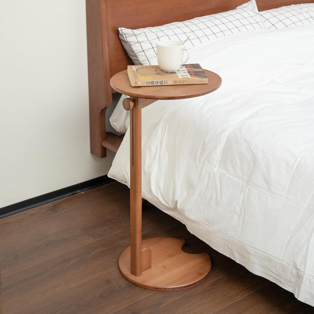 Bamboo Side Table for Sofa - Adjustable Height C Shaped End Tables for Small ...