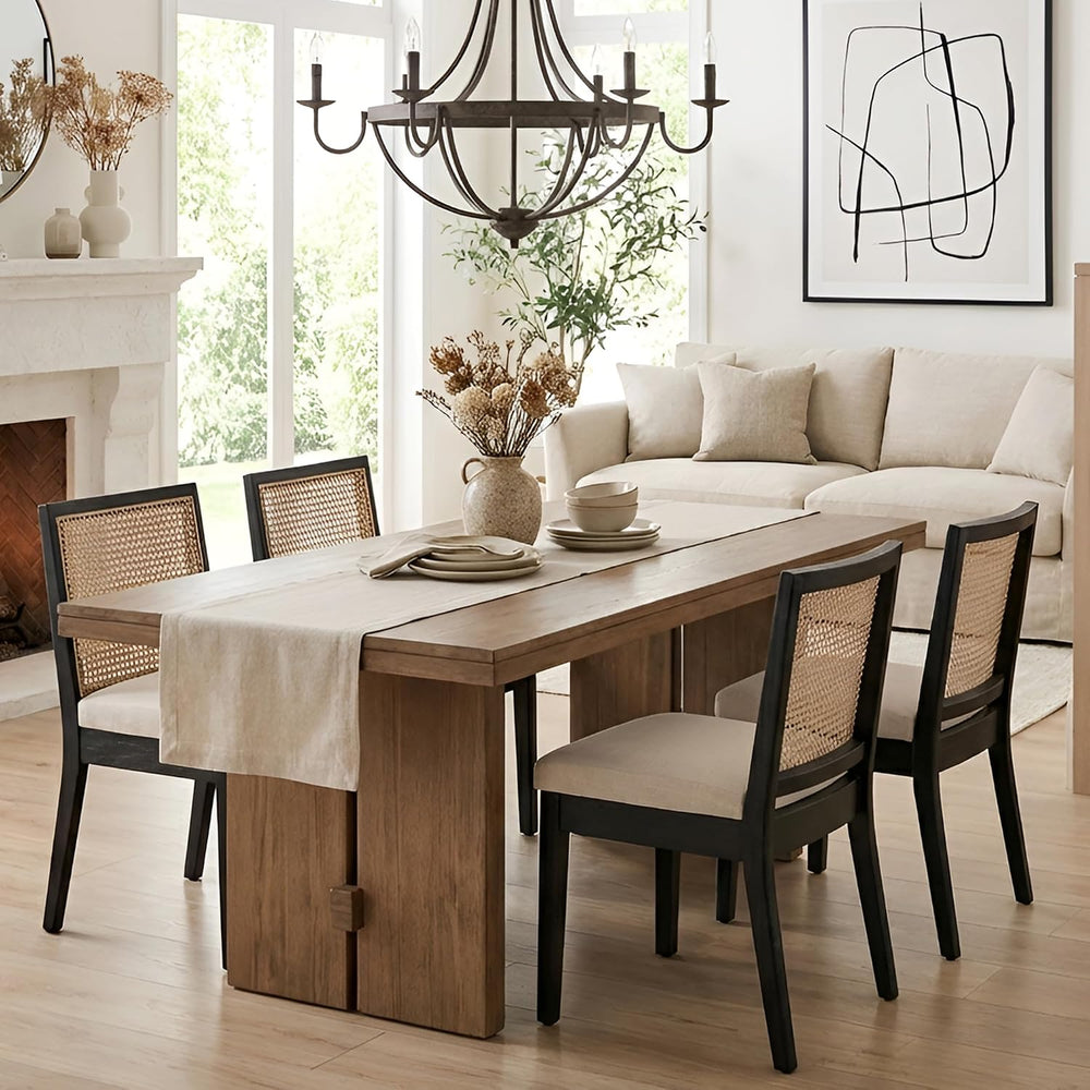 VESCASA Upholstered Dining Chairs with Square Rattan Back, Armless Padded Lin...