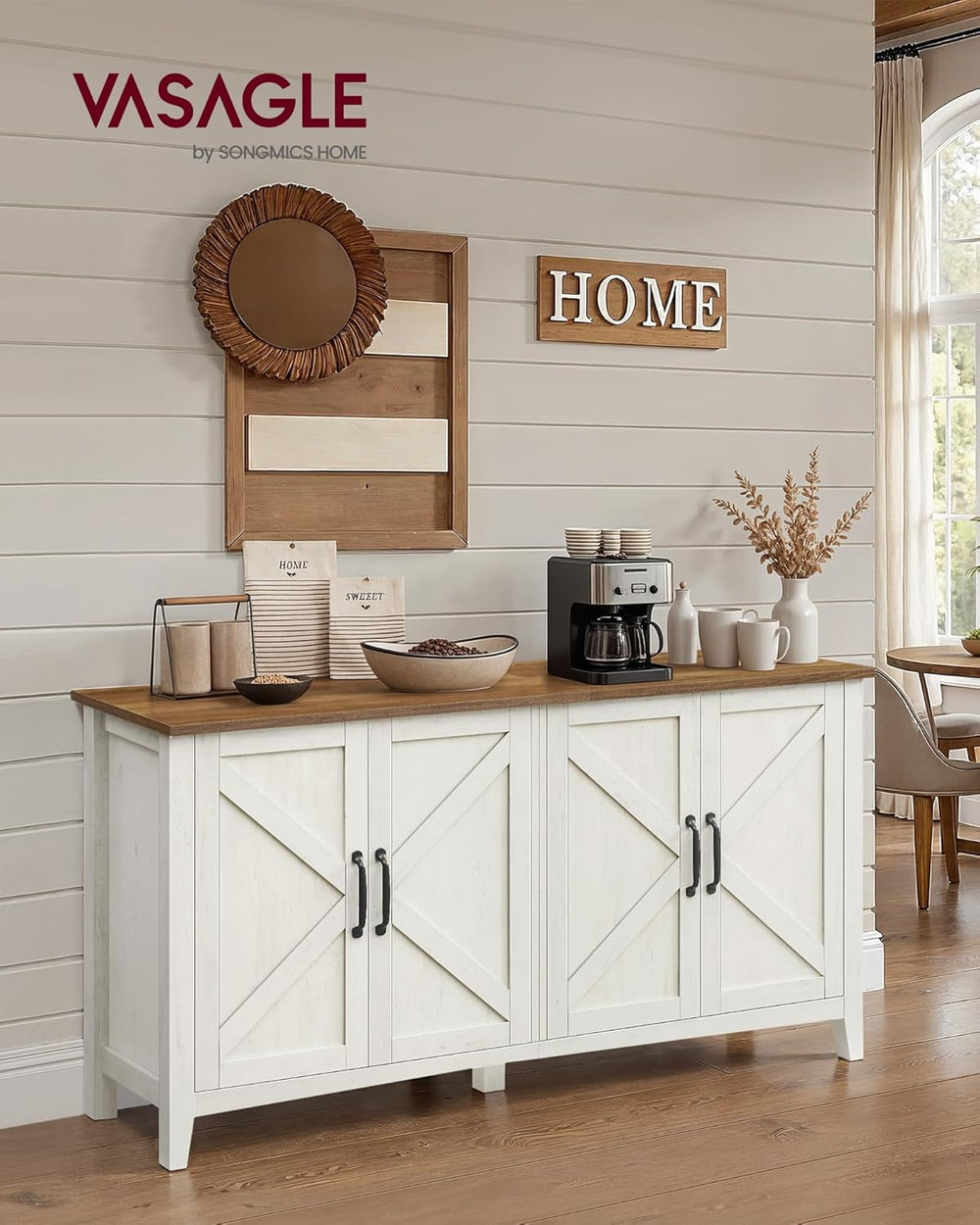 VASAGLE Buffet Cabinet, Coffee Bar, Adjustable Shelf | Sideboard Storage with...