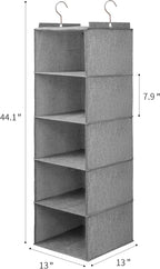 Large Hanging Sweater Organizer for Closet,Collapsible 6-Shelf Hanging Closet Shelves with Drawers, Washable (Grey-5 Shelf-2 d)