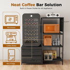 Mini Fridge Stand with Adjustable Shelf, Power Outlet & Storage, Kitchen Organizer for Microwave, Coffee Bar, Dorm, Office (Black)