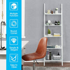 Tangkula 5-Tier Ladder Shelf, Wall-Leaning Bookshelf w/Open Shelves, Plant Flower Stand, Storage Display Organizer Rack, Multifunctional Bookcase for Living Room Home Office (White)