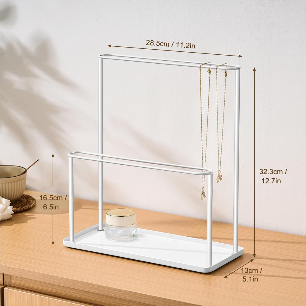 pickpiff Headband Holder Organizer Metal 2-Tier with Tray: Hair Accessories Display Stand Storage, Purse Charms Key Rings Rack Necklace Stand Home Bedroom for Girls Women, White