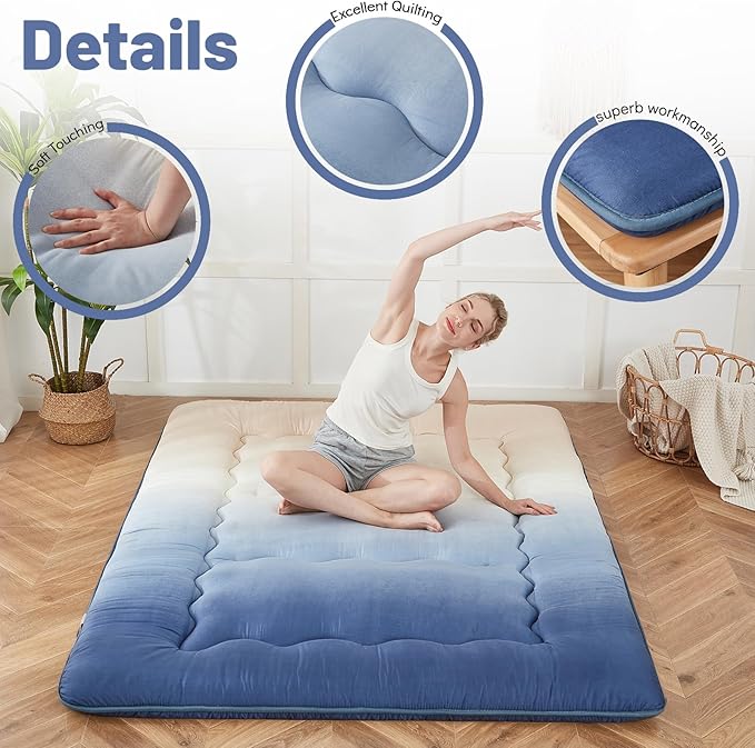 Japanese Floor Mattress, Futon Mattress with Portable Storage Bag and Washabl...