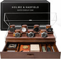 Premium 7 Slot Watch Box for Men - Large Wooden Watch Display Case with Hinged Cover, Leather Lining & Drawer - Watch Holder Organizer Stand - Handcrafted Luxury Christmas Gift for Men
