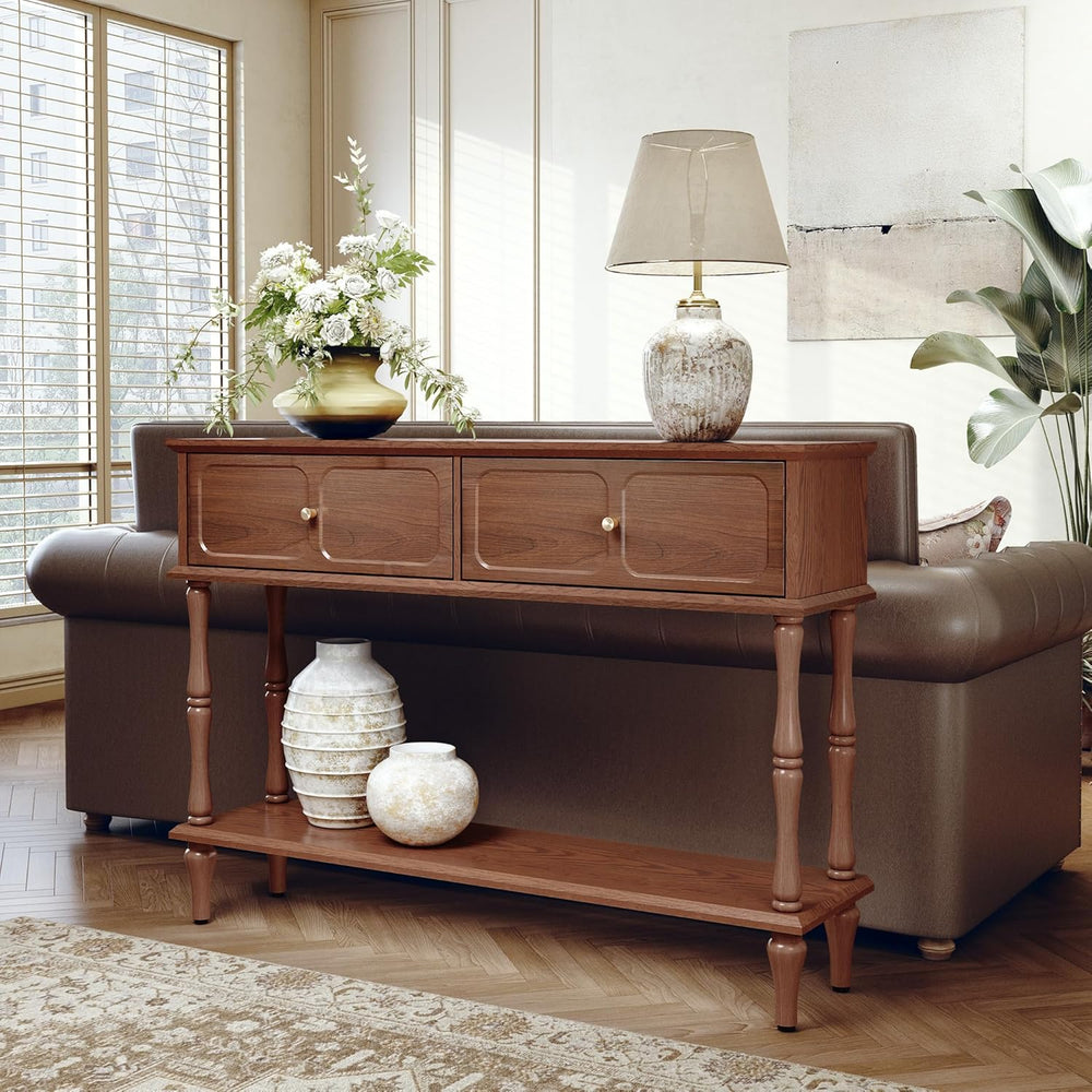 ARTPOWER 47" Mid-Century Console Table, 2 Drawers and Open Shelf, Brown ...
