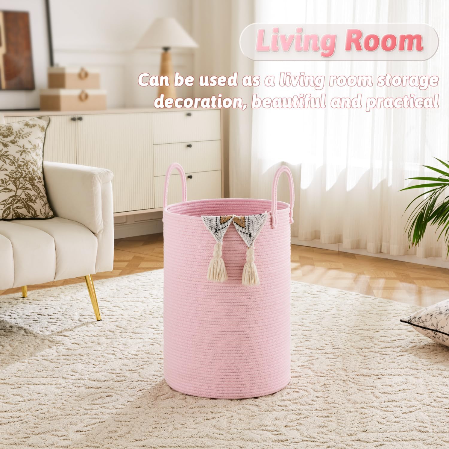 Laundry Basket,Woven Cotton Rope Laundry Hamper,60L for Decorative Storage of Dirty Clothes,Toys and Blankets in Bathroom,Baby Room and Living Room