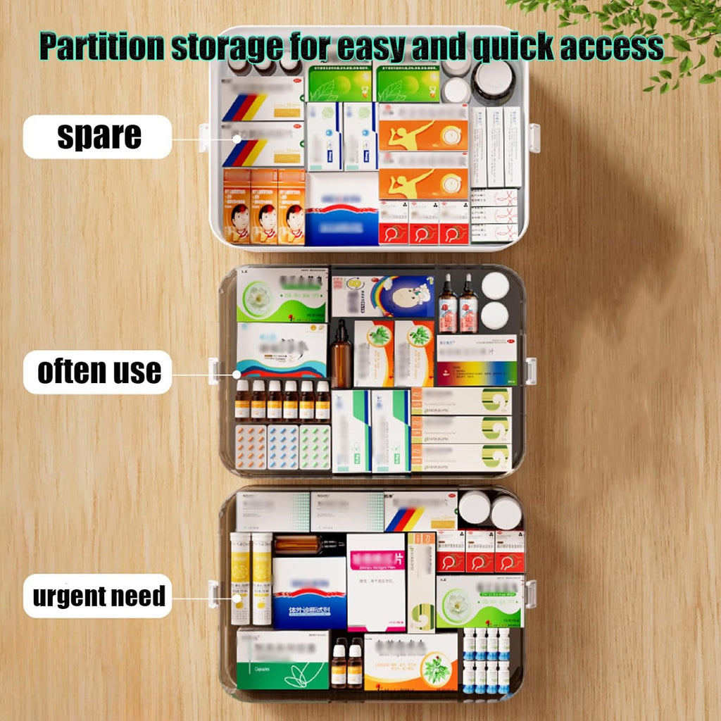 3-Tier Medicine Cabinet Organizer with Removable 6-Compartment Pill Organizer - BPA-Free & Moisture-Resistant Plastic Storage Box for Pills, Medicine, Cosmetics - Portable for Bathroom, Travel