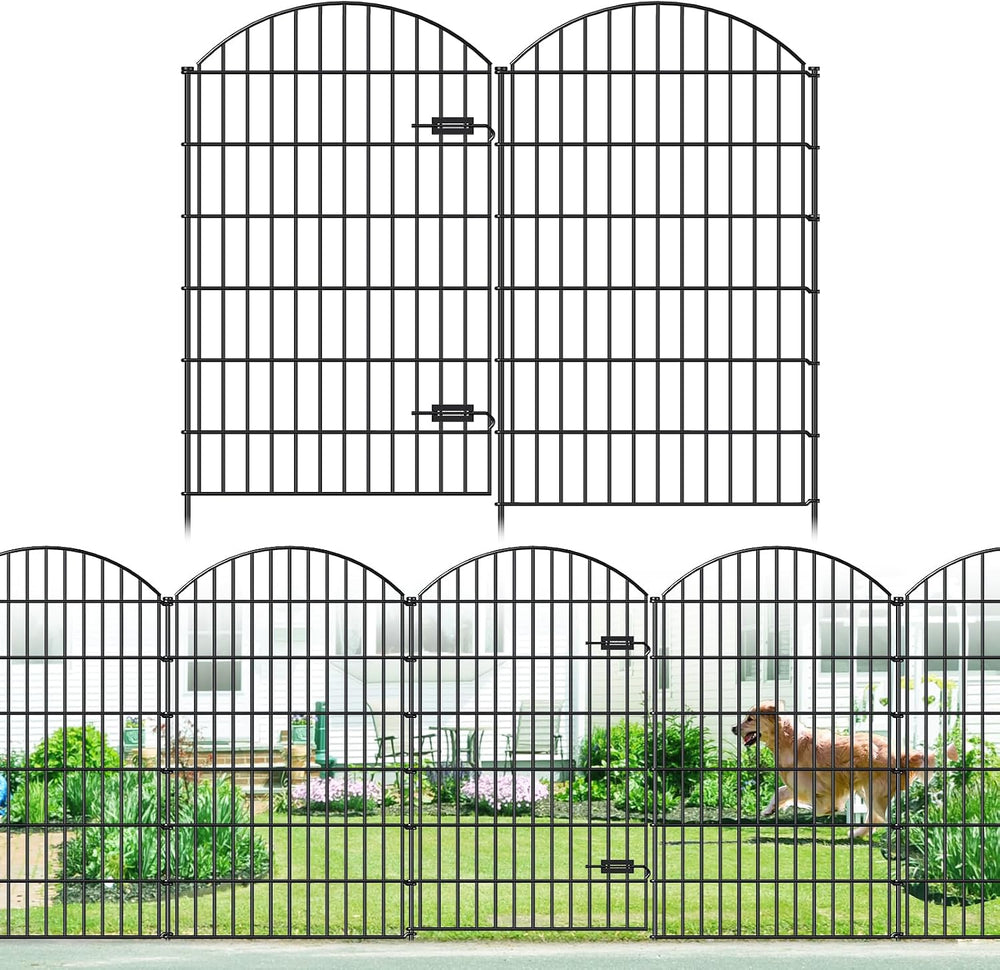 Metal Garden Fence with Gate 48 in x 12.7 ft, No-Dig Outdoor Dog Fence