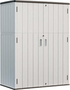 HOMSPARK Outdoor Storage Shed Weather Resistance, Patio Storage Cabinet Lockable Resin Tool Shed for Storage of Bike, Trash Cans, Garden Tools (Light Gray, 66 Cu.ft)