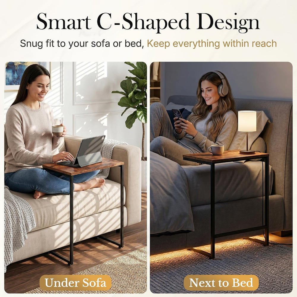 SUPER DEAL Nesting Tables Set of 3, Industrial C Shaped End Table Stackable C...