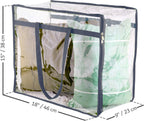 Clear Vinyl Zippered Storage Bags (3-Pack) 40L Sturdy Storage Bags for Sweaters, Blankets, Comforters, Bedding Sets and Much More! (Gray, 18x15x9)