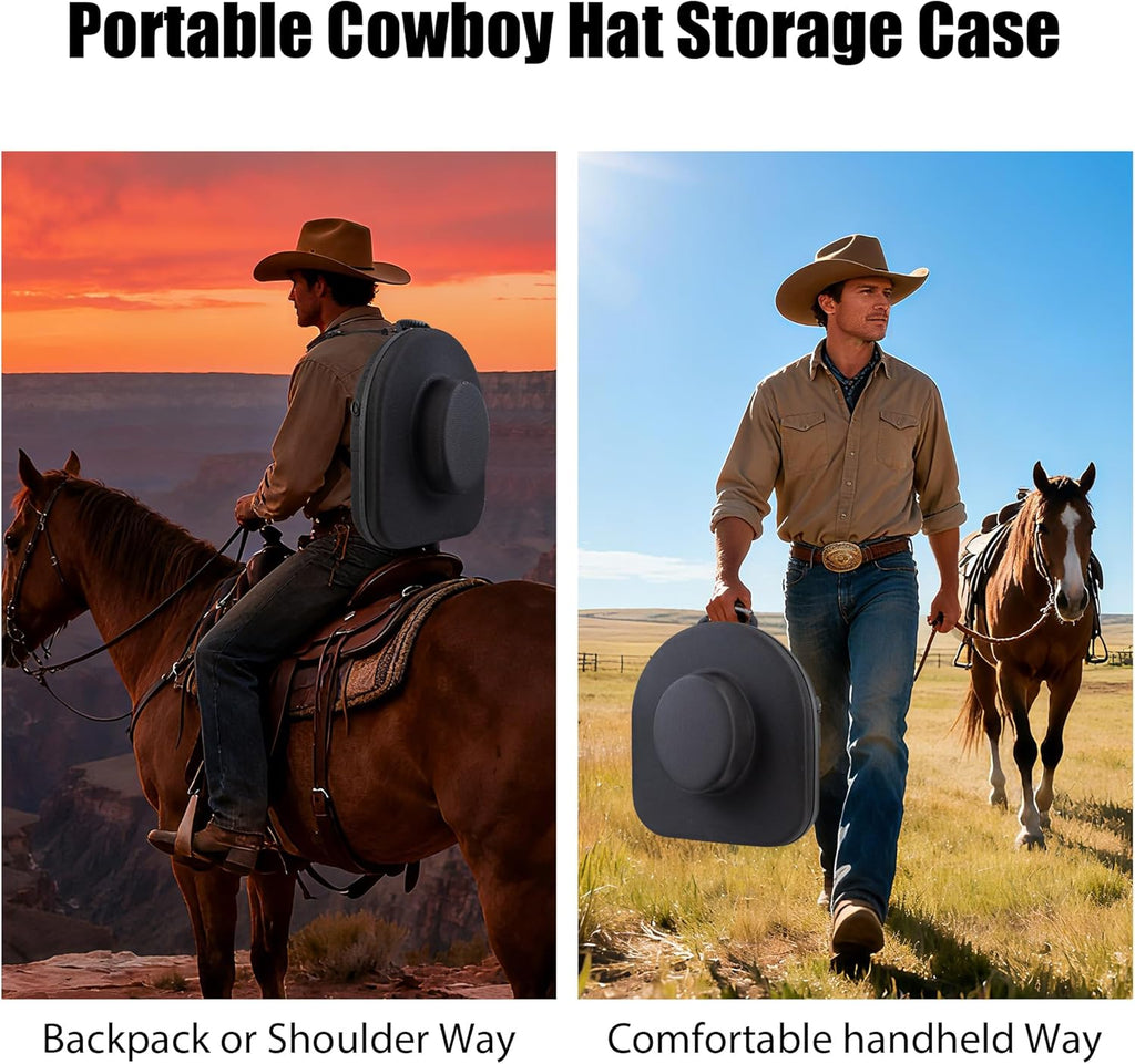 Cowboy Hat Case for Travel, Crushproof Box for Panama & Tweed, Hat Carrier with Adjustable Strap, Fedora Hat Storage For Travel Outdoors and Home(Upgrade Large) (Black)