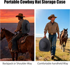 Cowboy Hat Case for Travel, Crushproof Box for Panama & Tweed, Hat Carrier with Adjustable Strap, Fedora Hat Storage For Travel Outdoors and Home(Upgrade Large) (Black)