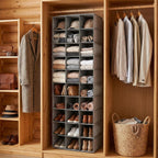 30 Section Hanging Shoe Organizer with Side Pockets, Grey | Hanging Closet Organizer and Storage for Wardrobe, Dorm, Bedroom, Space Saving Foldable Clothes Shelf with Sturdy Hooks