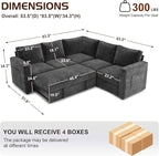 83.5" Sectional Sleeper Sofa with Pull Out Couch, Modern 5 Seat L Shaped Modular Couch, Sectionals Modular Sofa with Storage, Comfy Sectional Couches for Living Room & Apartment, Dark Gray