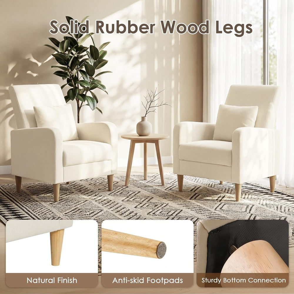 COLAMY Mid-Century Modern Upholstered Accent Chair with Back Pillow & Sol...