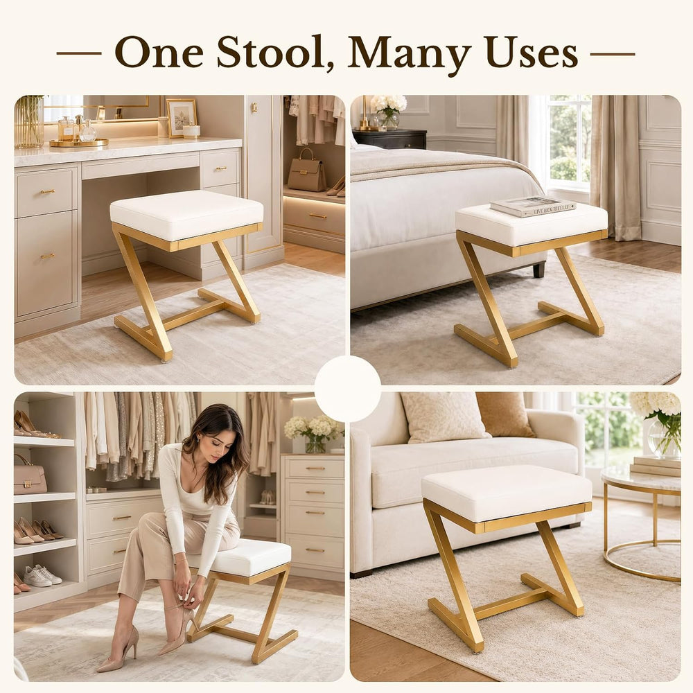 Makeup Vanity Stool Chair - Small Leather Upholstered Ottoman with Cushioned ...