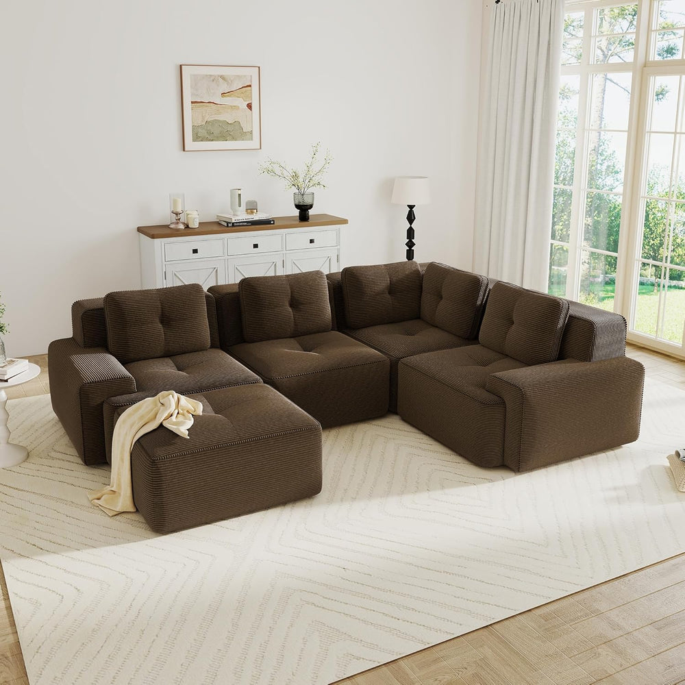 Oversized Modular Sectional Sofa, Modern V Shaped Corner Couch with Ottoman, ...