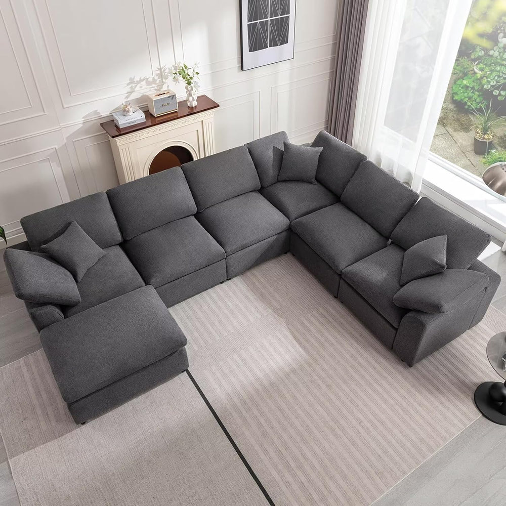 Siiejia Modular 7 Seater Sectional Sofa, Oversized Cloud Couches, Dark Grey