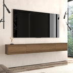 Atelier Mobili Floating TV Stand Wall Mounted for 75-85 Inch TVs - Modern Entertainment Center with Storage - 2-Piece Modular Design Easy Assembly - Walnut Wood Media Console Cabinet for Living Room