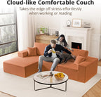 108" L-Shaped Boneless Couch, High Seat Modular Sectional Sofa with Moveable Ottoman, Corduroy Cloud Couches for Living Room, No Assembly, Ship in a Box, Orange | Modular Flexibility