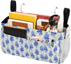 Watercolor Bluebonnets Bedside Caddy for Dorm Bed Bedside Hanging Caddy Bag Iron Frame Storage Organizer Pocket for Bunk Home College Hospital Beds 2 Hooks