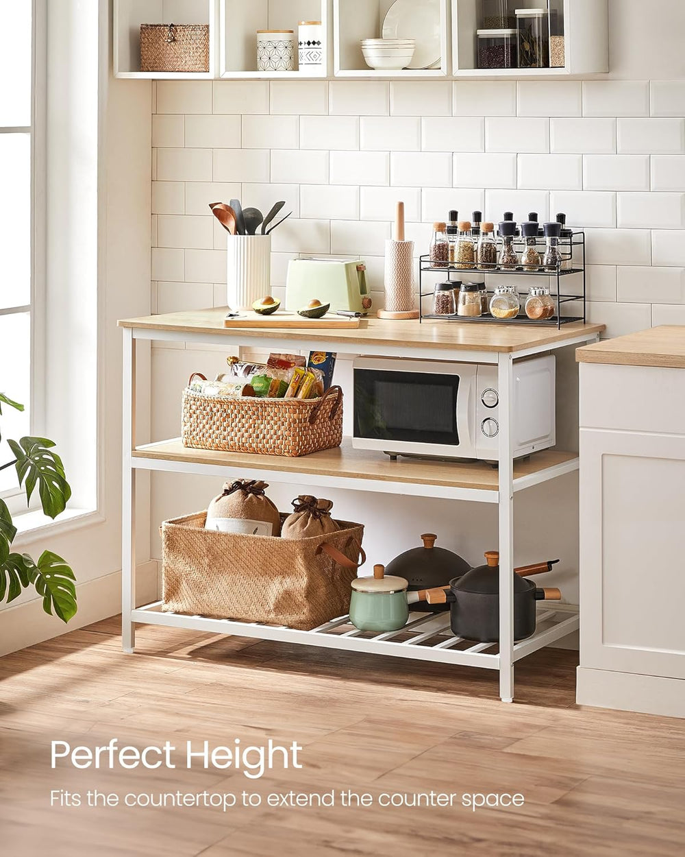 VASAGLE Kitchen Island with 3 Shelves, 47.2 Inches Width Kitchen Shelf with L...