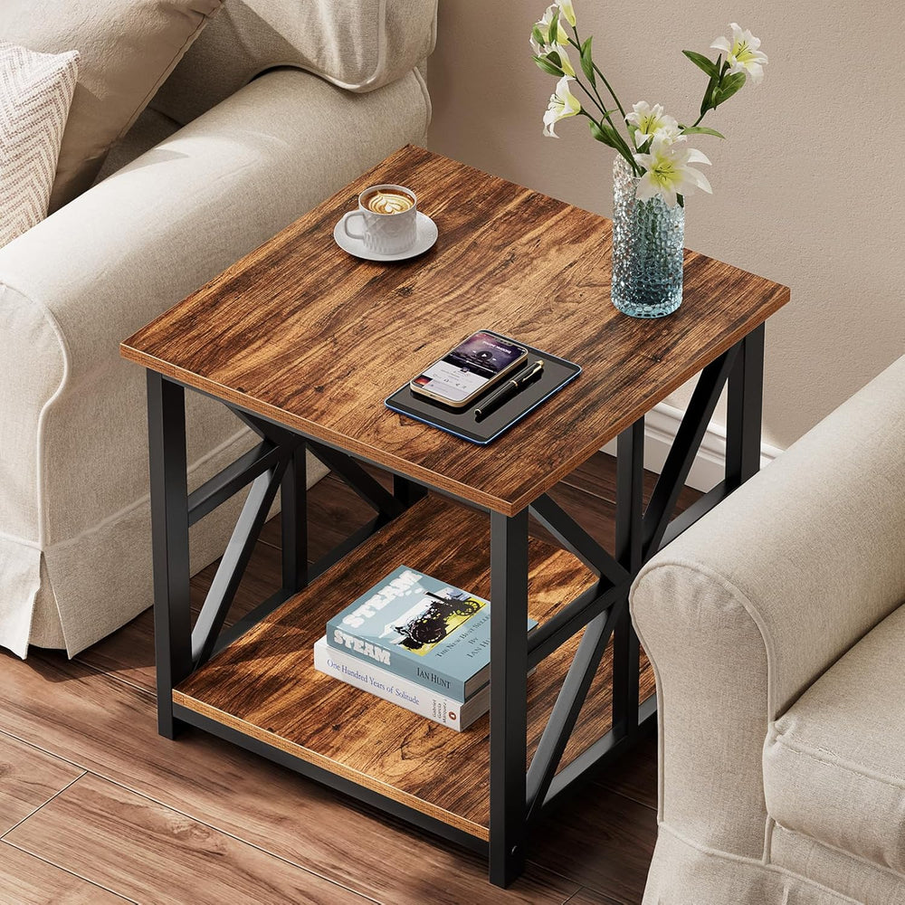 GreenForest End Table with 2-Tier Storage Shelf, 19.7 inch Side Table for Liv...