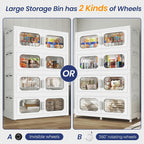 150 Gallon Extra Large Storage Bin with Lid and Wheels, Stackable Collapsible Plastic Storage Box with Door, Foldable Organizer for Closet, Kitchen, Office, Living Room, 3 Pack White