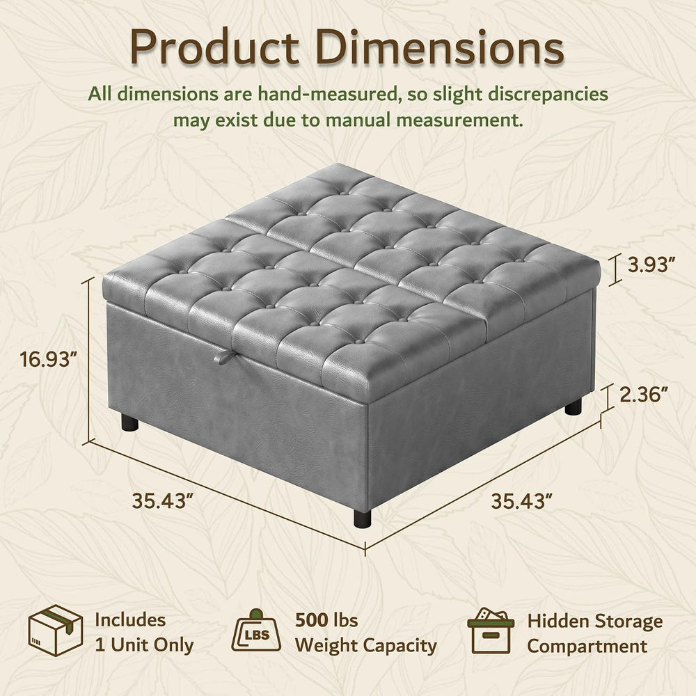LINLUX Grey Leather 36 Inch Square Large Living Room Lift Top Ottoma | LINLUX...