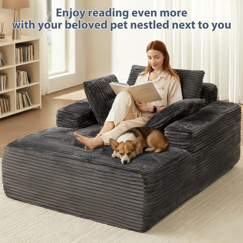 63'' Chaise Lounge Chair Indoor, Comfy Oversized Chair, Corduroy Upho...