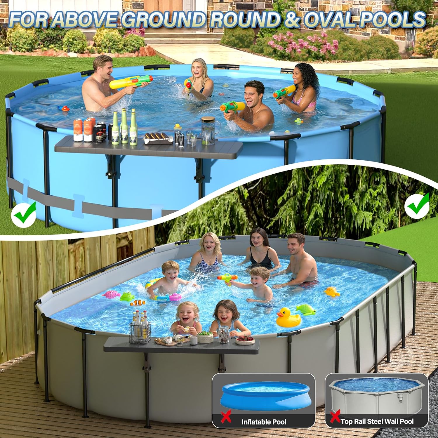 BoYata Pool Bar for Above Ground Pools, 49.4×9.6" Extra Large Poolside Bar | Large & Stable Table, Holds Up To 110 Lbs, Durable Above Ground Pool Accessories, For Round & Oval Frame Swimming Pools