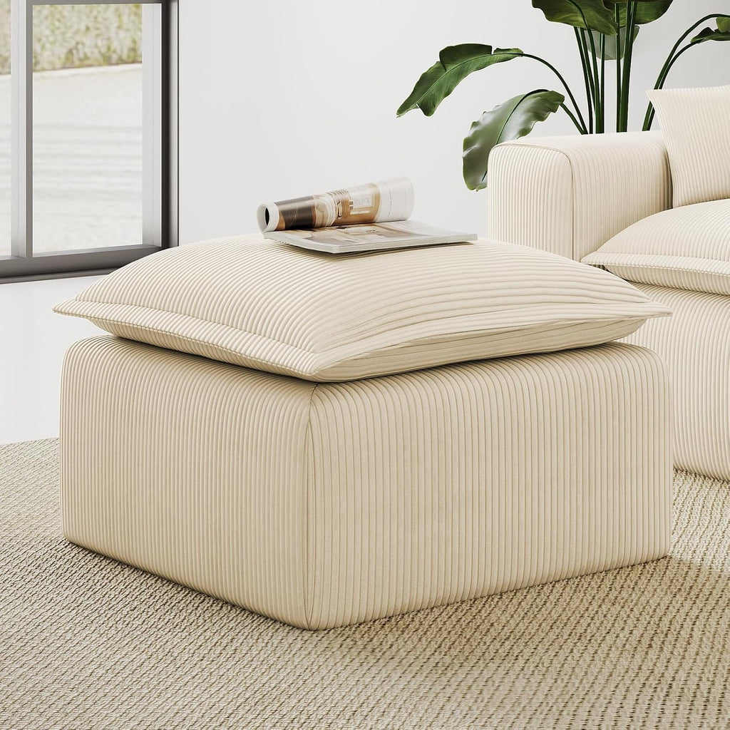 Beige Corduroy Pouf for Modular Sectional Sofa, Matching Accessory for Living Room, Bedroom and Apartment