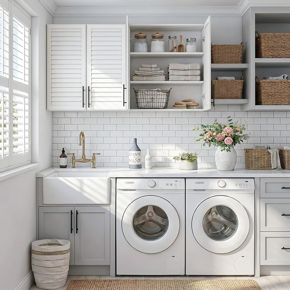 Furnaza 60" W Laundry Room Wall Cabinet with Shutter Style Doors, Wall M...