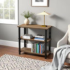 Pomona 3-Tier Bookcase with 2 Lower Shelves – 30" Tall Rustic Industrial Under-Window Bookshelf with Solid Wood and Metal Frame for Living Room, Bedroom, or Home Office by Alaterre Furniture