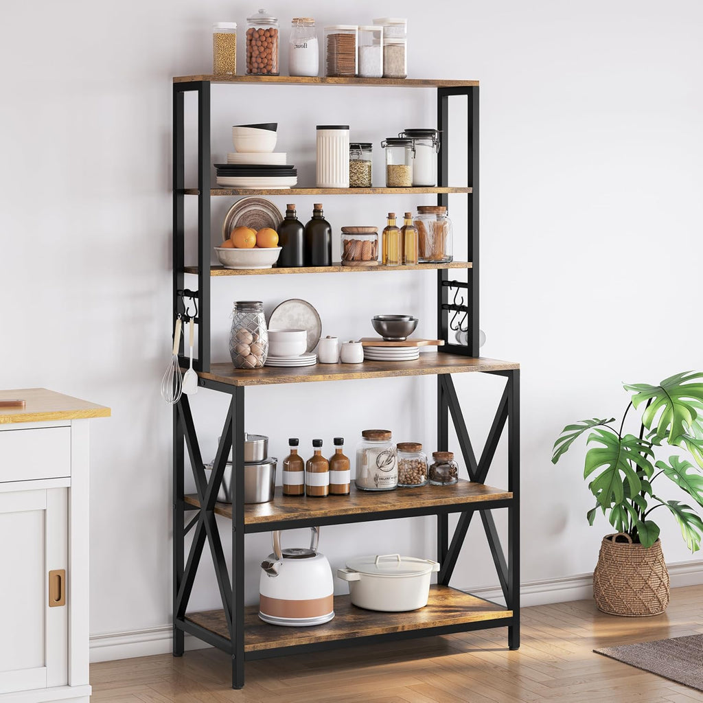 Yaheetech 6-Tier Bakers Rack,31.5“Coffee Bar,Microwave Stand,Rustic Brown | Farmhouse Microwave Oven Stand Cabinet for Small Spaces, Corner Organizer Storage Shelf for Spices and Pots